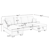 Upholstery Sleeper Sectional Sofa with Double Storage Spaces;  2 Tossing Cushions