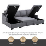 Upholstery Sleeper Sectional Sofa with Double Storage Spaces 2 Tossing Cushions - Grey