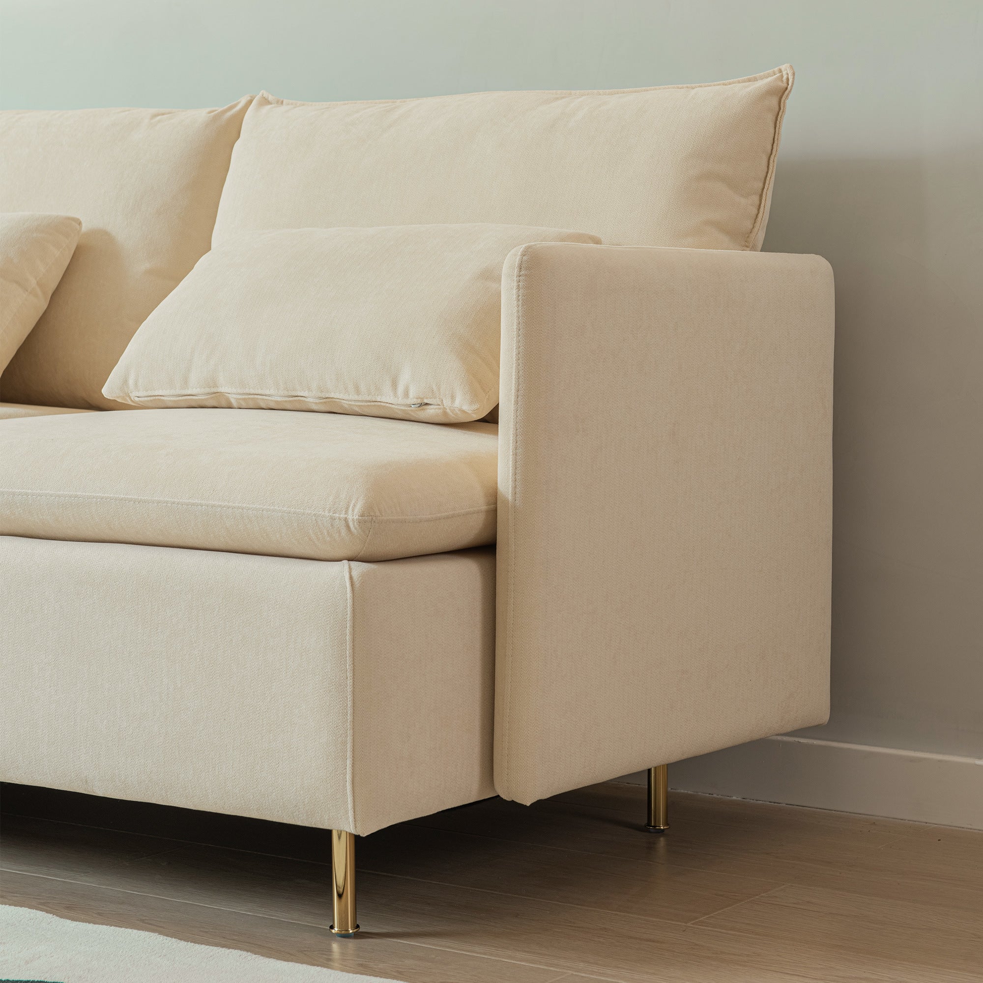 Modular L-shaped Corner sofa ;  Left Hand Facing Sectional Couch;  Beige Cotton Linen-90.9''
