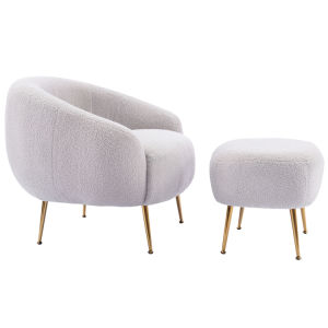 Modern Comfy Leisure Accent Chair Teddy Short Plush Particle Velvet Armchair with Ottoman for Living Room