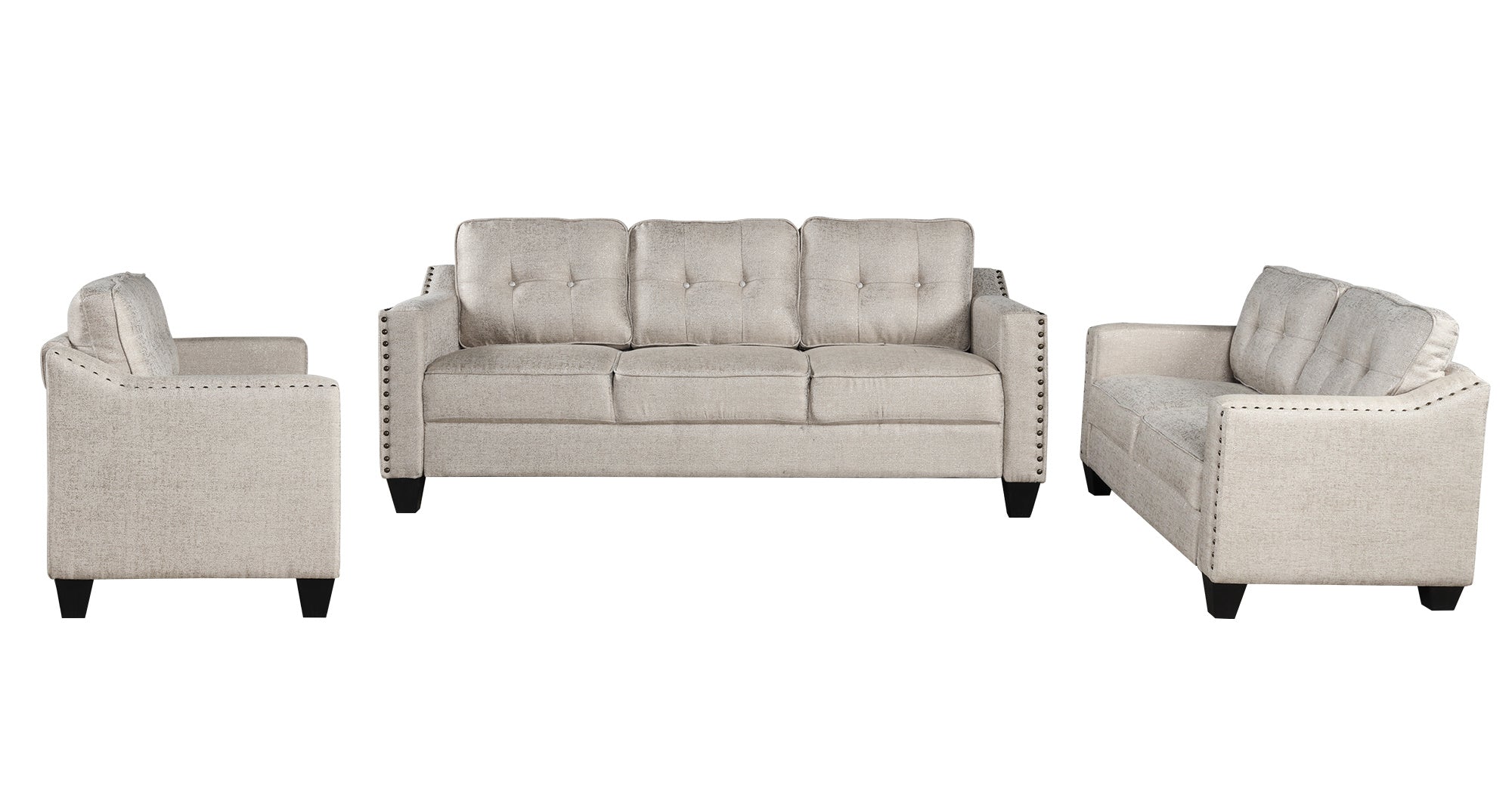 3 Piece Living Room Set with tufted cushions