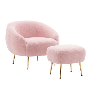 Modern Comfy Leisure Accent Chair Teddy Short Plush Particle Velvet Armchair with Ottoman for Living Room