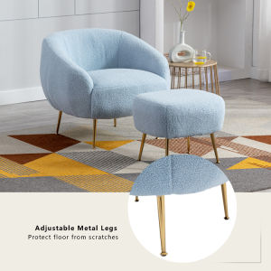 Modern Comfy Leisure Accent Chair Teddy Short Plush Particle Velvet Armchair with Ottoman for Living Room