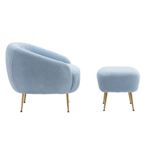 Modern Comfy Leisure Accent Chair Teddy Short Plush Particle Velvet Armchair with Ottoman for Living Room