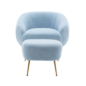 Modern Comfy Leisure Accent Chair Teddy Short Plush Particle Velvet Armchair with Ottoman for Living Room
