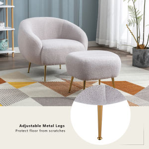 Modern Comfy Leisure Accent Chair Teddy Short Plush Particle Velvet Armchair with Ottoman for Living Room