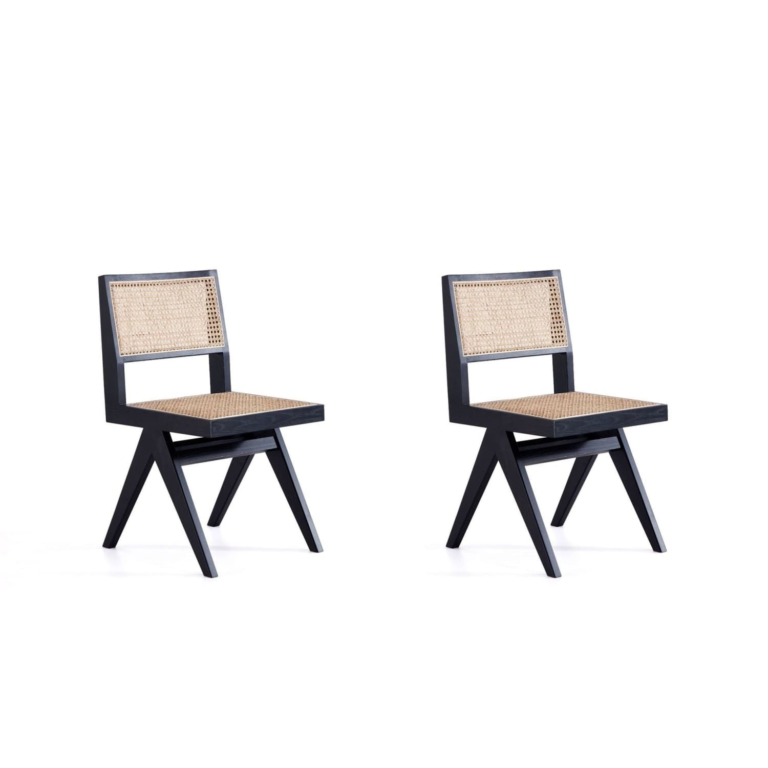 Manhattan Comfort Hamlet Dining Chair in Black and Natural Cane - Set of 2