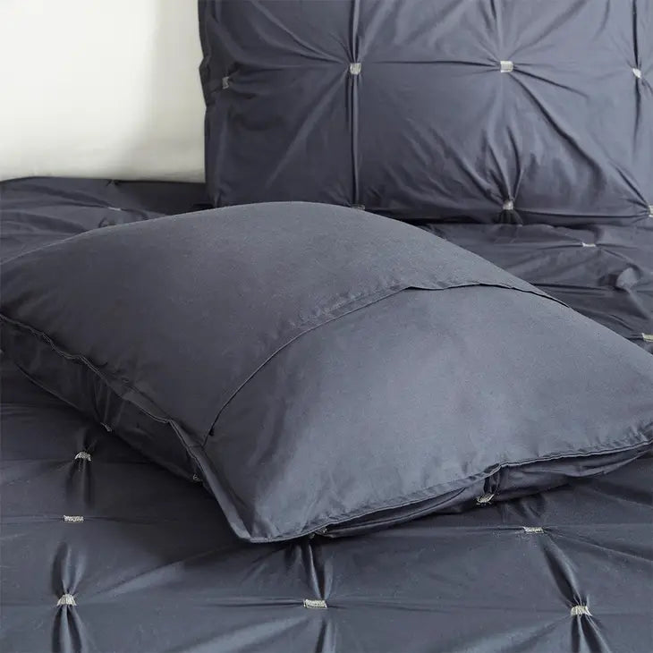 Pinched Embroidered 3-Piece Comforter/Duvet Cover Set, Navy