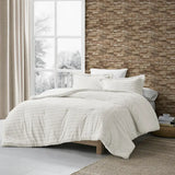 Striped Faux Fur Plush Comforter Mini Set, Ivory