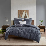 Pinched Embroidered 3-Piece Comforter/Duvet Cover Set, Navy