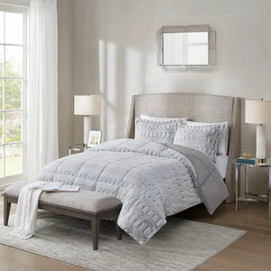 Long Faux Fur Comforter Mini Set, Grey