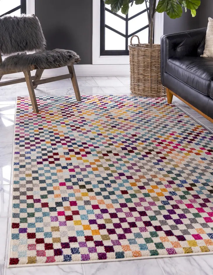 Modern Checkered Palm Bay Chromatic Rug