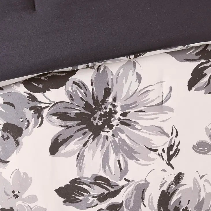 Black and White Floral Comforter/Duvet Cover Set