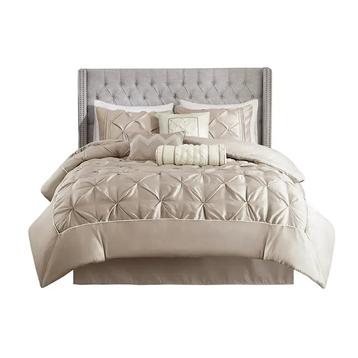 Silky Tufted 7-Piece Comforter Set, Taupe