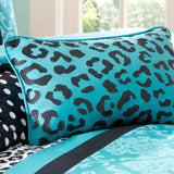 Leopard Damask 4-Piece Comforter Set, Teal Blue
