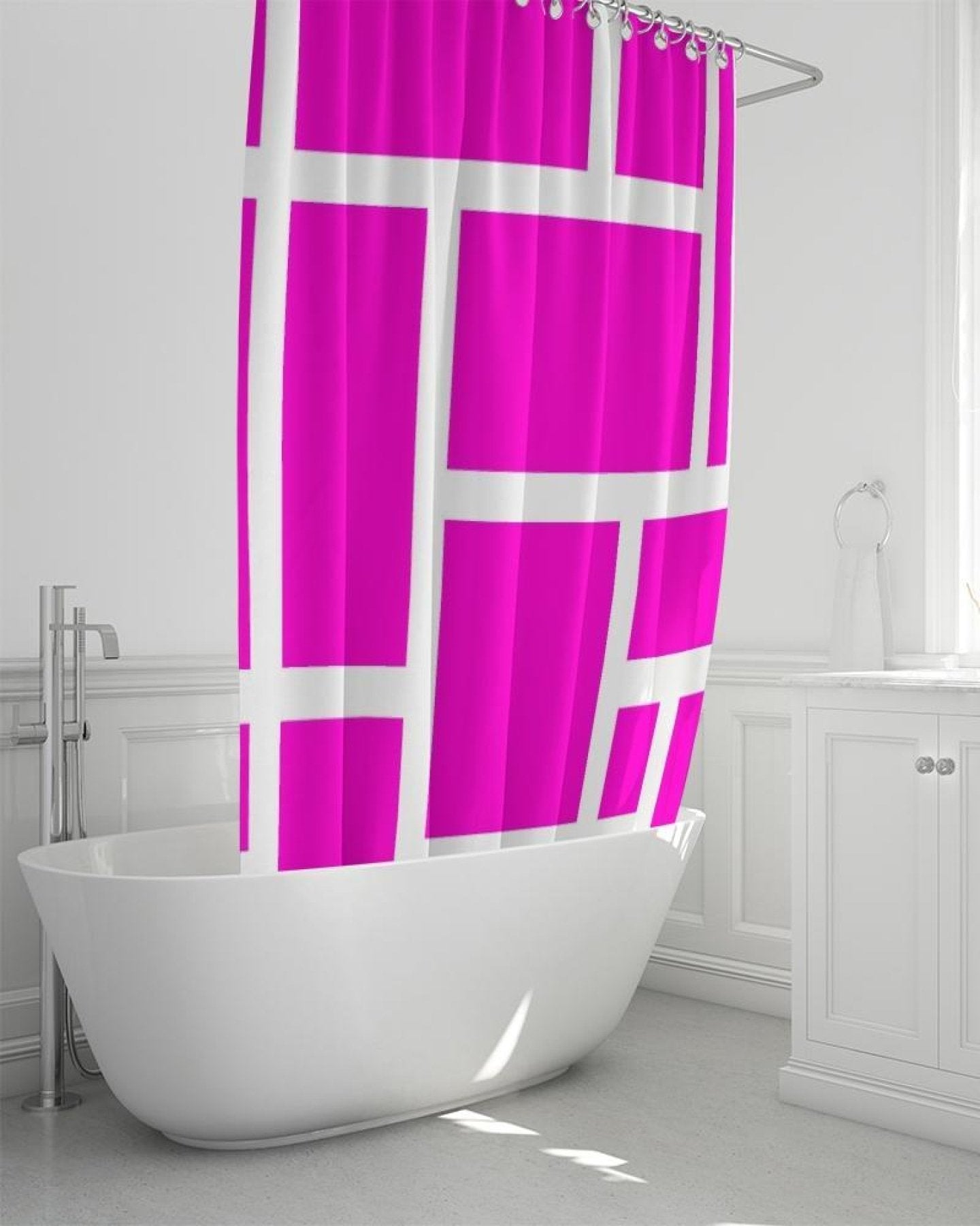 Pink And White Block Style Shower Curtain 72"X72"