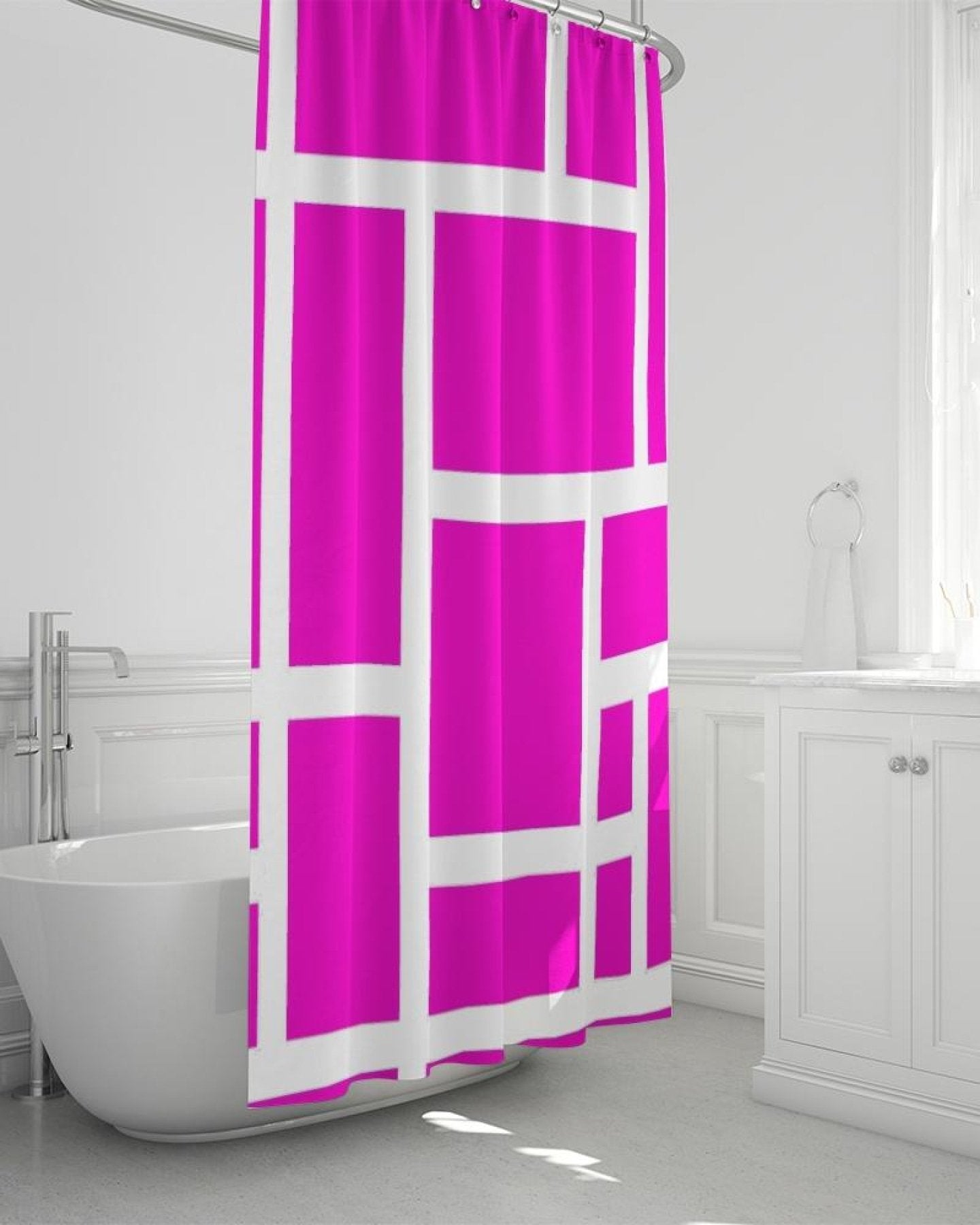 Pink And White Block Style Shower Curtain 72"X72"