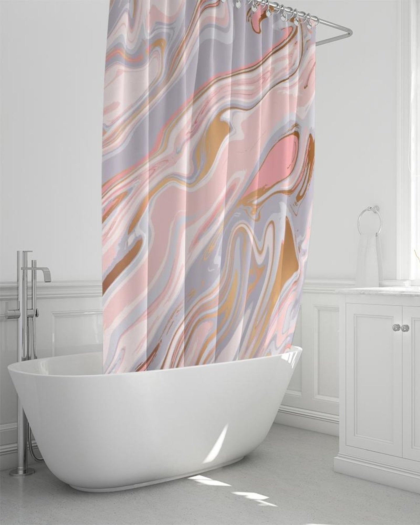 Pink And White Marble Swirl Style Shower Curtain 72"X72"