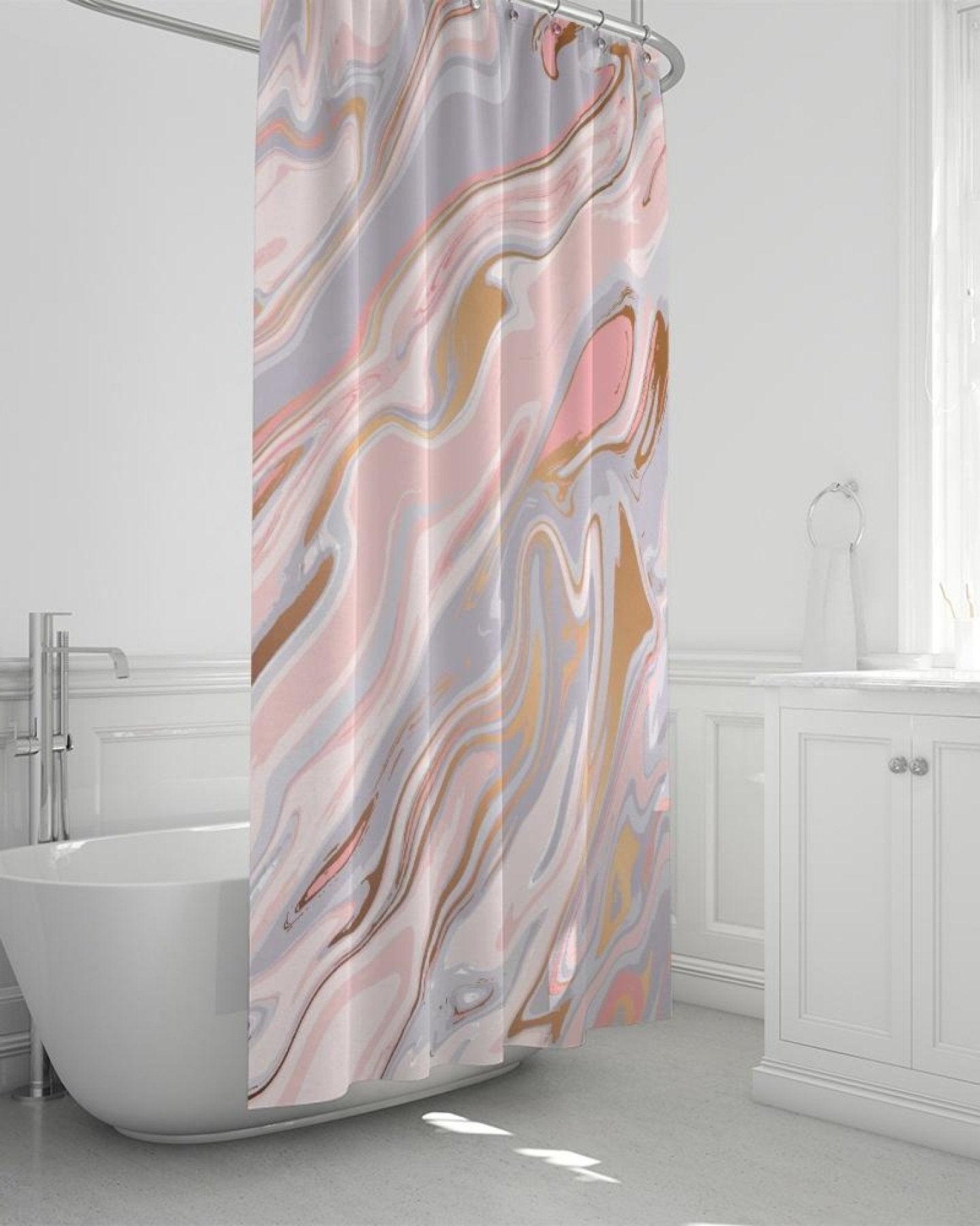 Pink And White Marble Swirl Style Shower Curtain 72"X72"