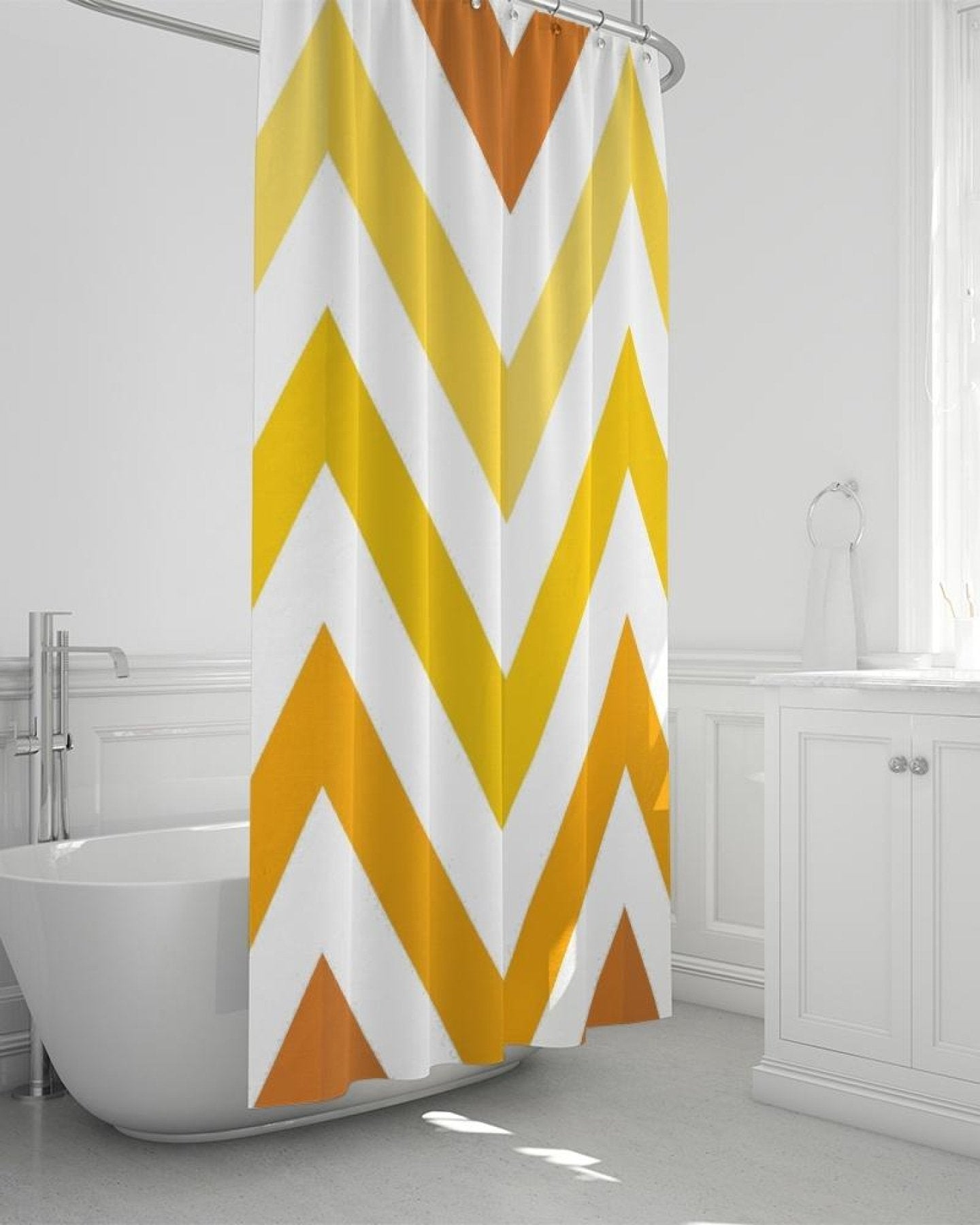 Yellow And White Herringbone Shower Curtain 72"X72"